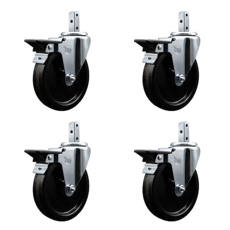 Service Caster 5'' Phenolic Wheel Swivel 7/8'' Square Stem Caster Set with Brake, 4PK SCC-SQ20S514-PHS-PLB-78-4